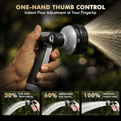 RESTMO Garden Hose Nozzle Heavy Duty, Thumb Control Metal Sprayer Nozzle - Image 3