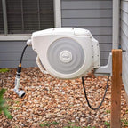 Garden Hose Reel Retractable 1/2" x 130ft Wall Mounted Hose Reel Automatic Rewind, Any Length Lock with 9 Patterns Sprayer Nozzle, Quick Connector and Adjustable shot Nozzle- Cloud White - Image 3