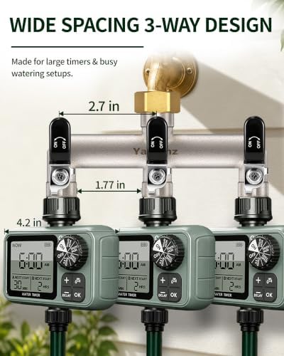 3-Way Garden Hose Splitter, Heavy-Duty Brass, 3/4" GHT, Black - Image 3