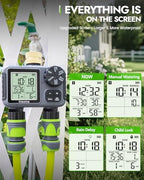 Insoma 2-Zone Sprinkler Timer with Brass Inlet, Water Hose Timer with Auto/Manual Modes + Rain Delay, Big LCD Display, for Garden, Yard Lawn, IPX5 Waterproof & Save Water - Image 6