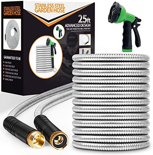 Unywarse Garden Hose 25FT Metal Water Hose with 10 Function Nozzle No-Kink by Unywarse