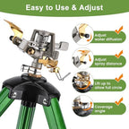 Pattiumo 2 Pack Lawn Sprinklers for Yard - 360° Tripod Sprinklers for Yard Large Area - Heavy Duty with 3/4 Inch Connector and Extension Legs - Flip Locks - Image 2