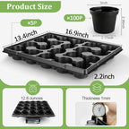 RooTrimmer 3 Inch Plastic Plant Pots 100 Pcs with 5 Pcs 20 Cell Seed Starter Trays, Thick Black Small Nursery Pots and Propagation Shuttle Trays for Seed Starting, Plant Propagation Starter Kit 5 Sets - Image 5