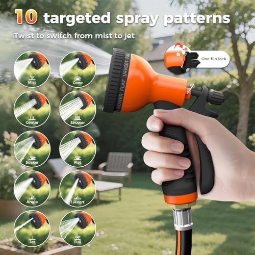 Retractable Garden Hose Reel 100 FT 1/2 IN for Outside, Upgraded 10 Spray Patterns, Heavy Duty Automatic Water Hose Reel with Any Length Lock, Wall Mount, Pro Guide System, 180° Swivel - Image 3