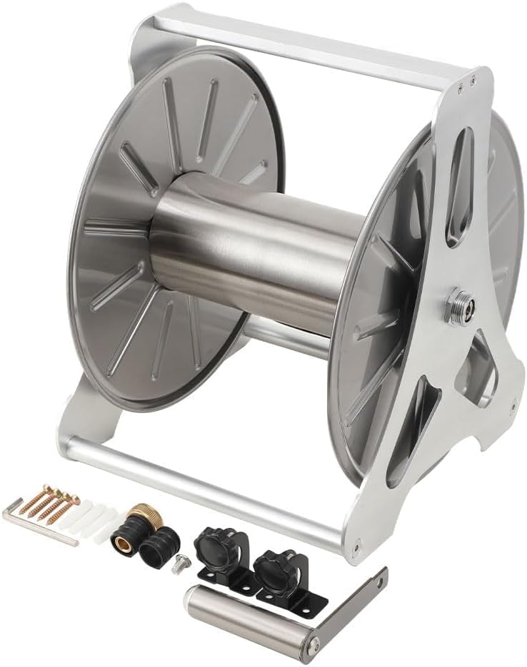 1/2in Stainless Steel Garden Hose Holder Kit, Wall Mounted Garden Hose Reel 50m Capacity Water Hose Storage Rack With 360° Rotatable Handle For Home Garden Lawn Silver #003 by Unknown