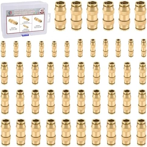 48PCS 6-Size Brass Dot Air Line Fitting Kit,1/8"-1/2" Straight Union by BOERAY