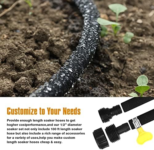 Soaker Hose 100ft for Garden Beds Solid Brass Interface Irrigation Save 70% Water Heavy Duty Rubber 1/2" Diameter Great for gardens/flower beds Accessories Contain Various Connections - Image 4