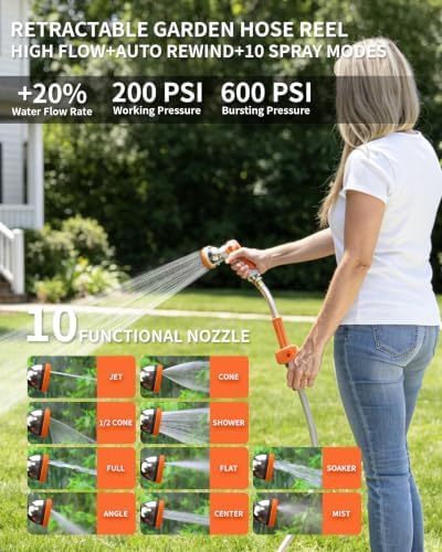 Heavy Duty Retractable Garden Hose Reel 5/8 inch x 100ft Wall Mounted - Image 6