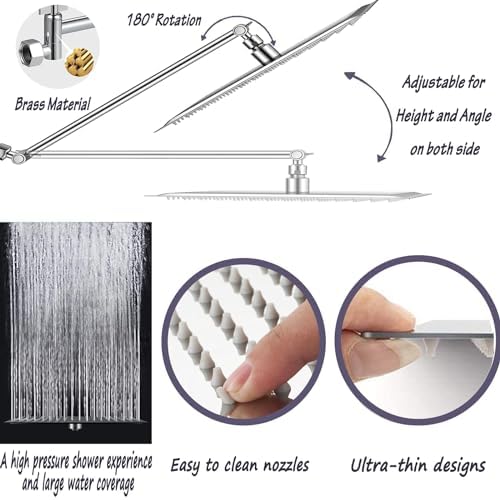 10" High Pressure Square Rainfall Shower Head and 2-in-1 Hand Shower, Equipped with 78"Hose,3 Way Diverter Valve, Adhesive Shower Head Holder (AWAXFOLO Chrome Square Shower Head Set) - Image 5