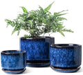 LE TAUCI Ceramic Plant Pots, Set of 3, 4.3+5.3+6.8 Inch, Obsidian Blue by LETAUCI