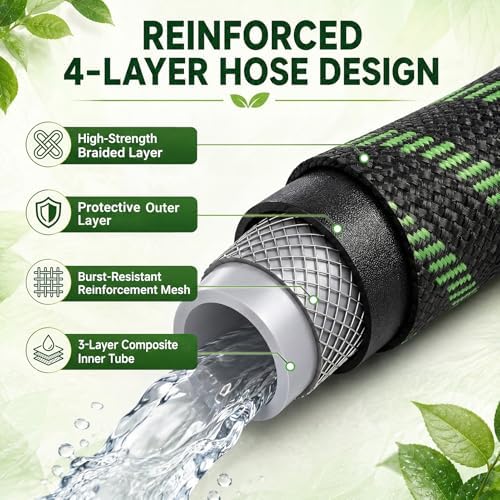 Garden Hose 25 FT, Non-Expanding Water Hose with 10 Pattern Spray Nozzle - Image 4