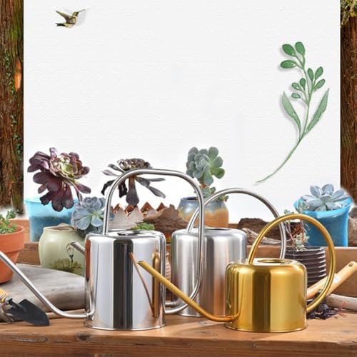 Watering Can 1.3L Stainless Steel Retro Long Spout Plant Watering - Image 2