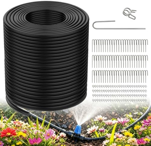 300FT 1/4in Drip Irrigation Tubing with Clamp and Stake,Irrigation Tube Kit by Sankoly