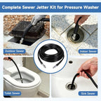 200FT Sewer Jetter Kit for Pressure Washer, 5800PSI, 1/4 Inch NPT Drain Cleaner Hose Sewer Jetting with Rotating Corner Button Nose Nozzle for Pipe Cleaning - Image 4