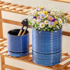 HASENSE Ceramic Self Watering Pots for Indoor Plant, 6 Inch Planter with Drainage Hole & Water Storage Saucer for Indoor & Outdoor Plants, Reactive Glaze Blue - Image 6