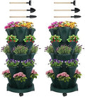 GameXcel Vertical Planter Tower - 5 Tier Stackable Garden Planters with Wheels and Tools Plant Pots for Strawberry Herb Flower and Vegetable Indoor Outdoor Use Green 2 Pack by GameXcel