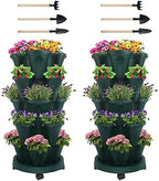 GameXcel Vertical Planter Tower - 5 Tier Stackable Garden Planters with Wheels and Tools Plant Pots for Strawberry Herb Flower and Vegetable Indoor Outdoor Use Green 2 Pack by GameXcel