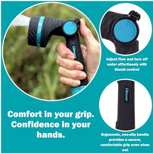 Heavy Duty 5-Pattern Thumb Control Hose Nozzle with Swivel Connector Ergonomic Non-Slip Grip Garden Water Sprayer - Image 3