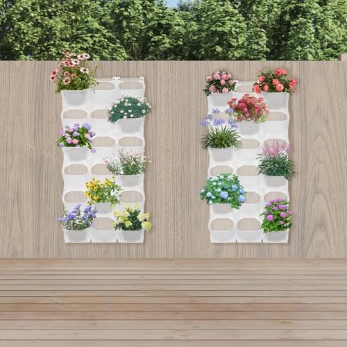 36 Pockets Vertical Wall Planter, Wall Mounted Flower Pot Holder with 180LB Capacity,10.56 oz Self Watering Pots & 36 Non-Woven Bags for Indoor Outdoor Herbs,Flowers,Strawberries (White) - Image 3