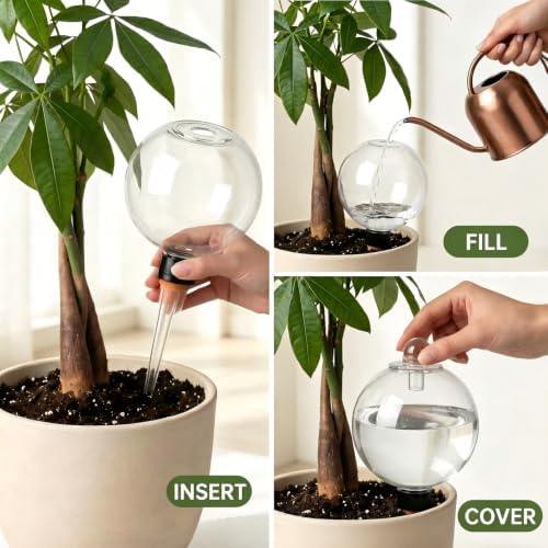 8 Pack EX-Large Plant Watering Globes with Cover 26oz Top Fill Plastic Water Bulbs Self Watering Planter Inser, Slow Release Terracott, Plant Watering Devices for Plants - Image 3