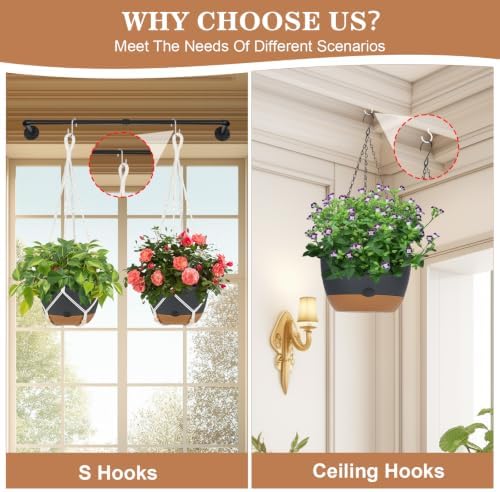 3 Pack Hanging Planters Set, 10inch Self-Watering Hanging Plant Pot, Macrame Plant Hanger with Pot, Chains, S & Ceiling Hooks, Removable Saucer and Drainage Holes for Indoor, Outdoor Plants - Black - Image 2