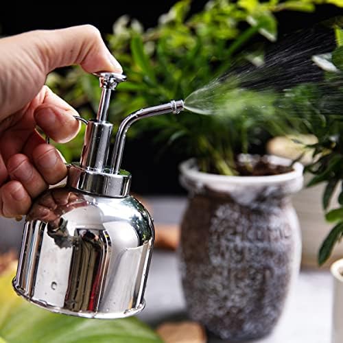 Stainless Steel Plant Mister Spray Bottle, Vintage Style Watering Can, Silver - Image 3