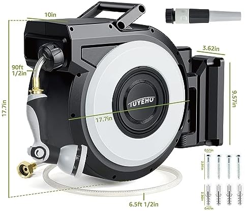 Tuyeho Heavy-Duty Automatic Retractable Garden Hose Reel 90FT Wall Mount - Image 6