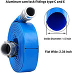1-1/2" x 50ft PVC Lay Flat Discharge Hose With Aluminum Camlock C & E Fittings, Cam Lock Fitting, Heavy Duty Reinforced Pump Backwash Hose Assembly - Image 2