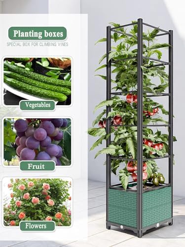Raised Garden Bed Outdoor, with Trellis, Planter Boxes for Planting Vegetables, Flowers, Herbs, Tomato - Rust-Resistant Elevated Garden Beds Kit(Gray,50x40x177cm) - Image 6