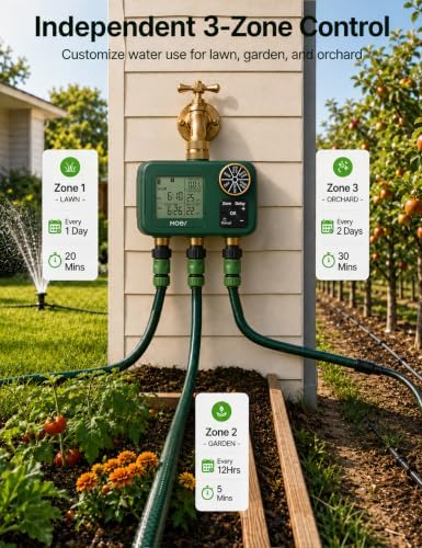MOES 3-Zone Water Timer for Garden Lawn Hose, Brass 3/4 Inlet & Outlets - Image 3
