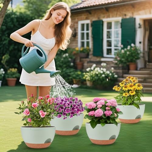 Vanslogreen Plant Pots 12inch Self Watering Pots, Set of 2 Plastic Planters with Drainage Holes and Saucers, Flower Pots for Indoor Outdoor Plants (Green) - Image 7