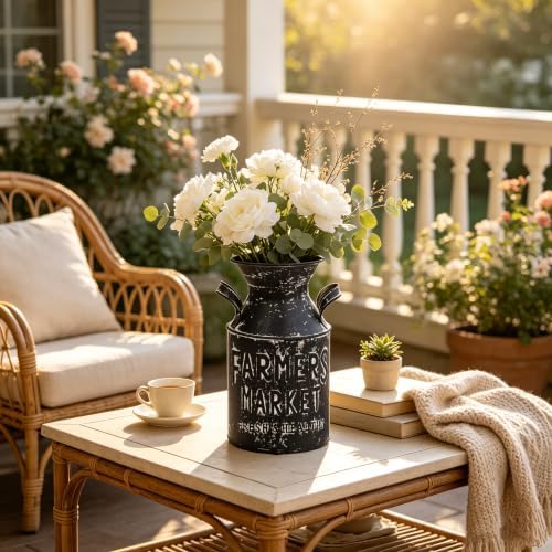 10.2" H Vintage Metal Flower Vase, Rustic Farmhouse Decorative Plant Jug Can, Distressed Pitcher Vases for Indoor Outdoor Home Kithen Garden Table Centerpiece Decor - Image 6