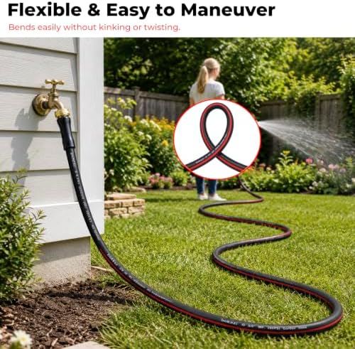 25FT Rubber Garden Hose, 5/8'' Flexible Water Hose & 3/4'' Brass Fittings - Image 6