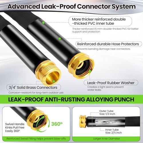 100FT Non-Expandable Garden Hose Lightweight Flexible Water Hose With Sprayer Nozzle High Pressure Kink Resistant & Leakproof Durable Portable For Yard Garden Lawn - Image 3