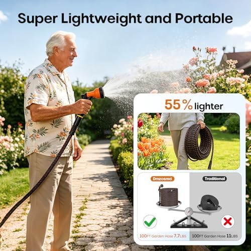 Garden Hose, 3/4" Flexible Water Hose Ultra Lightweight, Non-Expandable with 10 Function Nozzle, Kink-Free, Leak-Proof, 360° Swivel, Abrasion Resistant & Easy to Store for Yard Lawn, Outdoor (100ft) - Image 3