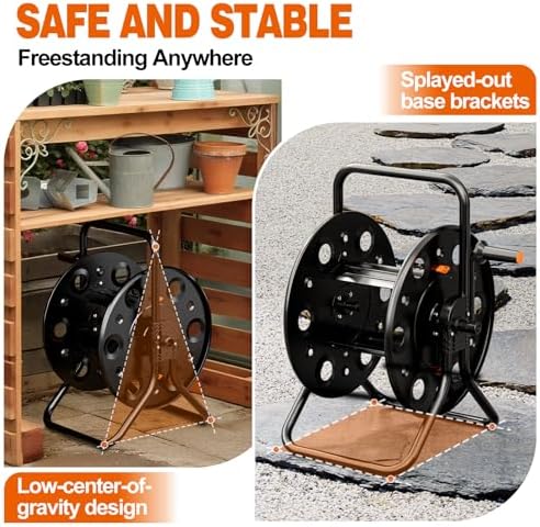 SPECILITE Metal Garden Hose Reel, Portable Outdoor Floor Stable Water Pipe Holder Freestanding, Holds 50-130 Ft of Hose Storage Capacity, UV Resistance, Hose Winder for Outside, Irrigation, Cleaning - Image 4