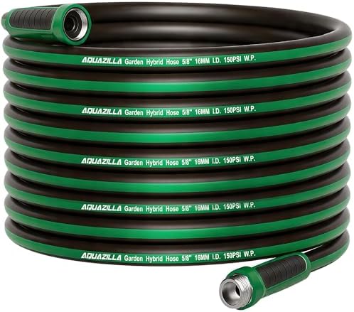 Garden Hose 125ft x 5/8" All-Weather Flexible Water Hose Lightweight, Durable, Kink-resistant, Heavy Duty Hybrid Polymer Hose, Male to Female Leak-Free Aluminum Connections, Burst 600 PSI. by AQUAZILLA