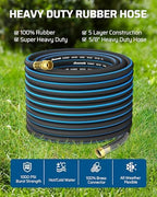 DEWENWILS 5/8" x 75FT Heavy Duty Garden Hose, 300psi Working & 1000psi Burst, Solid Brass 3/4" GHT Fittings, Hot/Cold Water, 5 Layer Construction, Rubber Water Hose for Yard, Garden, Lawn - Image 2