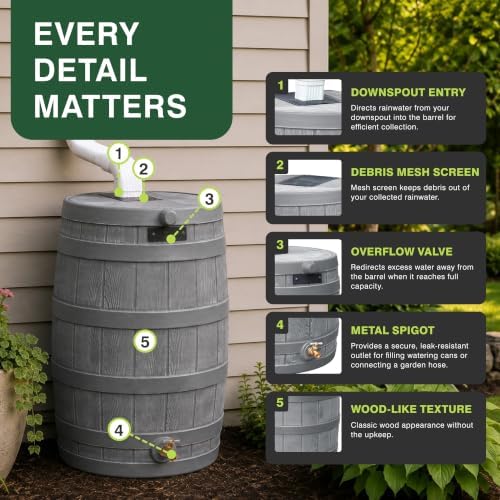 Good Ideas Rain Wizard Water Collection Barrel, 50 Gallon, Gray - Image 5