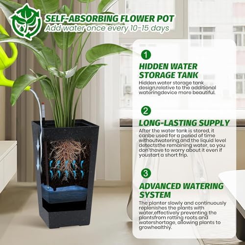 Garvee 16" Tall Planters Set of 2, Outdoor＆Indoor Planter Pots, Black - Image 5