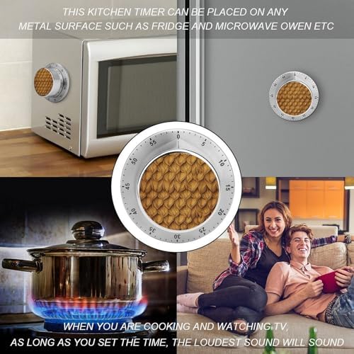 Mechanical Kitchen Timers for Cooking,A Leather Texture Printed 60 Minute Magnetic Countdown Timer,Cute Cooking Timers with Alarm,Stainless Steel Time Timer Manual No Batteries Required - Image 4