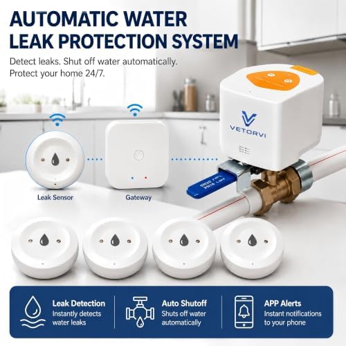 Smart Water Leak Detector and Automatic Shutoff Valve Kit with Hub, 1 Water Leak Sensors - Image 2