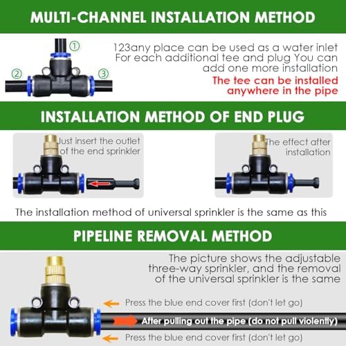 1/4 inch Adjustable Drip Irrigation Kit, 33FT Automatic Garden Watering System with 360° Copper Misting Nozzles, Atomizing Sprinkler for Flower Raised Bed Greenhouse Lawn Outdoor - Image 2