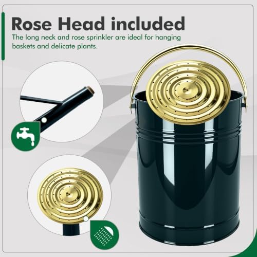 Gold Galvanized Iron Watering Can for Indoor Plants, DIY Watering Cans for House Plant Garden Flower, Long Spout Water Can for Outdoor Watering Plants 6.44L 1.7Gallon (Dark Green) - Image 3