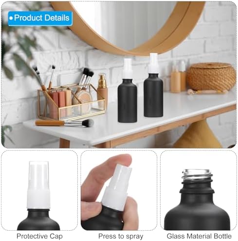 PATIKIL 2oz Glass Spray Bottles, 24pcs Leak Proof Empty Water Fine Mist Sprayer Refillable Containers for Cleaning Solutions Plants Hair, Black White - Image 3