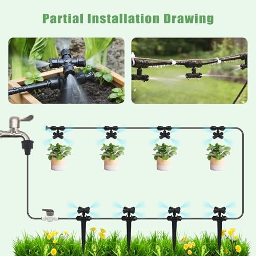 50FT Drip Irrigation System Kit Automatic Garden Watering System with 1/4" Drip Tubing & Quick Connect Fittings Adjustable Mist and Linear Columnar Modes for Greenhouse, Raised Garden Beds, Lawn, Yard - Image 5