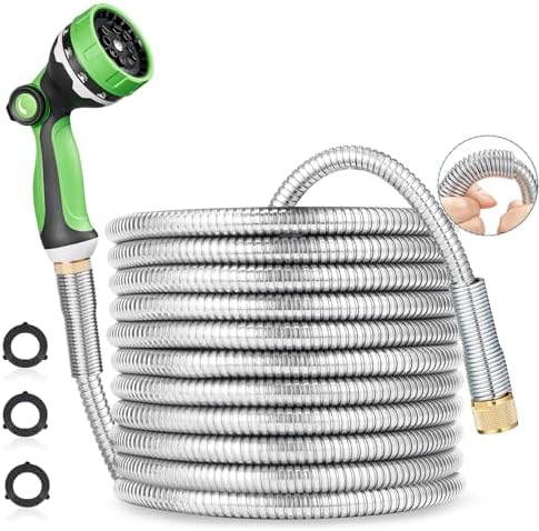 HOMEIDEAS 50 ft Leak-proof Stainless Steel Metal Garden Hose Set - Newly Premium SUS304 Spring Protective Sleeve, Anticorrosive 3/4" Brass Fittings - Perfect for Outdoor Watering by HOMEIDEAS