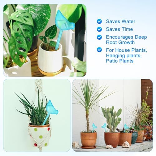 M METERXITY 3-Pack Plant Watering Globes, 9.8 Inch Plastic Bird Shape Self Watering Planter Insert for Indoor/Outdoor Pots, Self Water Devices Decorative Garden Stake [Lake Blue] - Image 6