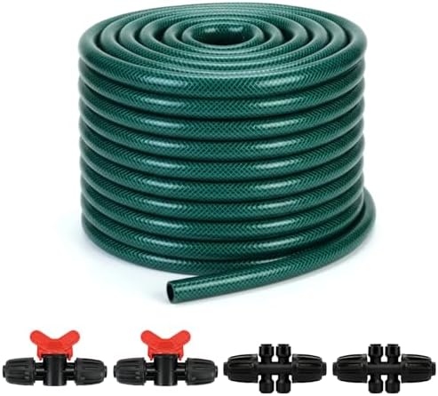 Garden Irrigation Tubing, 75ft 1/2" Tubing with 4 x 6-Way Connectors for 1/4" Hose, Flexible Distribution Drip System for Garden Greenhouse, Flower Beds, Patio, Lawn (75ft) by Flantor