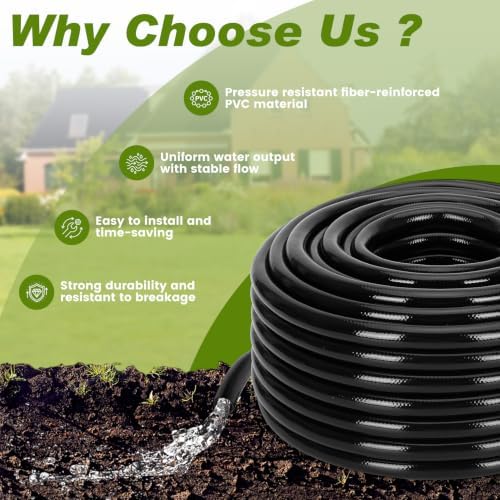 1/2 Inch Drip Irrigation Tubing, 100FT Main Line Hose Tube, Flexible PVC Irrigation Hose for Raised Beds, Greenhouse, Vegetable Gardens and Outdoor Watering System（Black) - Image 4